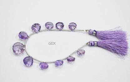 Pink Amethyst Concave Cut Heart Shape Beads , 8x8 - 16x16 mm , 6.50 Inches , BL-2723