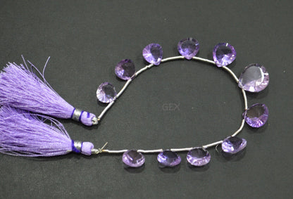 Pink Amethyst Concave Cut Heart Shape Beads , 8x8 - 16x16 mm , 6.50 Inches , BL-2723