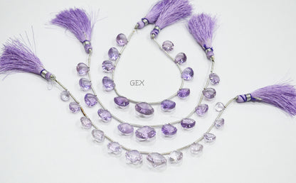 Pink Amethyst Concave Cut Heart Shape Beads , 8x8 - 16x16 mm , 6.50 Inches , BL-2723
