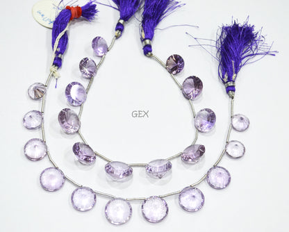 Pink Amethyst Concave Cut Coin Shape Beads , 8 - 17 mm , 8 Inches , BL-2729