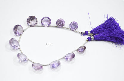 Pink Amethyst Concave Cut Coin Shape Beads , 8 - 17 mm , 8 Inches , BL-2729