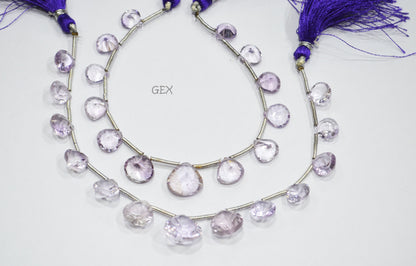 Pink Amethyst Concave Cut Heart Shape Beads , 8x8 - 13x13 mm , 6.50 Inches , BL-2735