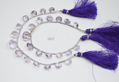 Pink Amethyst Concave Cut Heart Shape Beads , 8x8 - 13x13 mm , 6.50 Inches , BL-2735