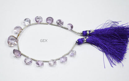 Pink Amethyst Concave Cut Heart Shape Beads , 8x8 - 13x13 mm , 6.50 Inches , BL-2735