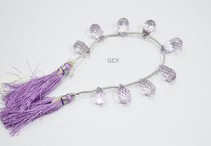 Pink Amethyst Faceted Tear Drops Shape Beads , 8x13 - 11x18 mm , 6 Inches , BL-2737