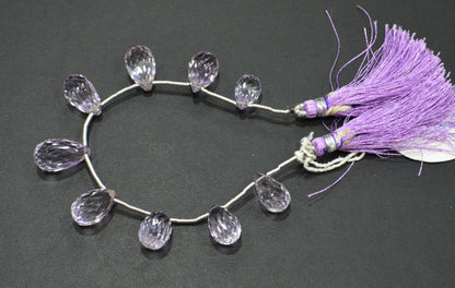 Pink Amethyst Faceted Tear Drops Shape Beads , 8x13 - 11x18 mm , 6 Inches , BL-2737