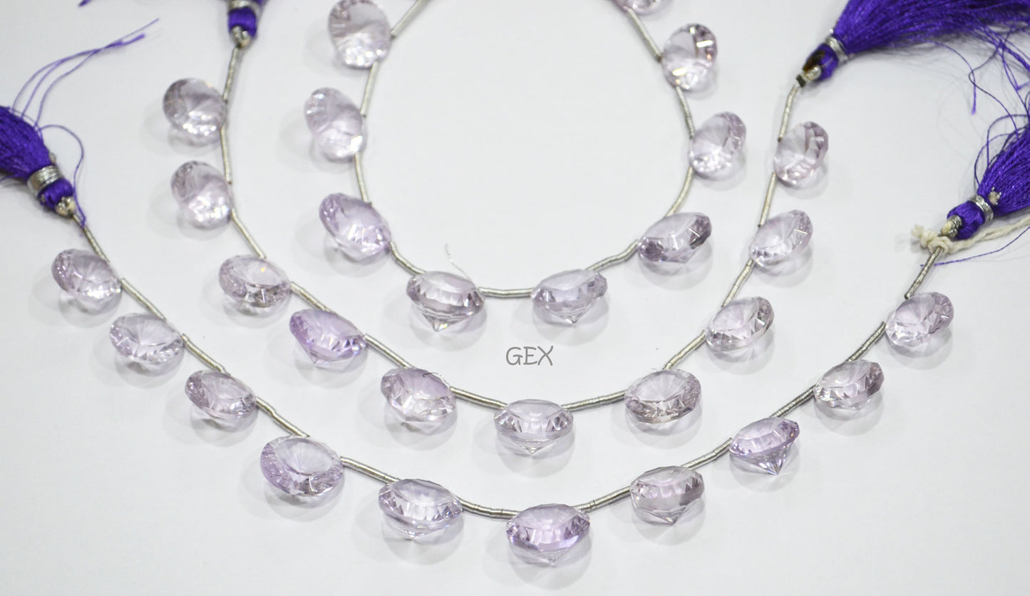 Pink Amethyst Concave Cut Coin Shape Beads , 13 - 15 mm , 8 Inches , BL-2739