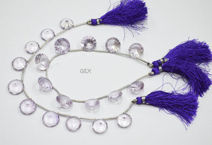 Pink Amethyst Concave Cut Coin Shape Beads , 13 - 15 mm , 8 Inches , BL-2739