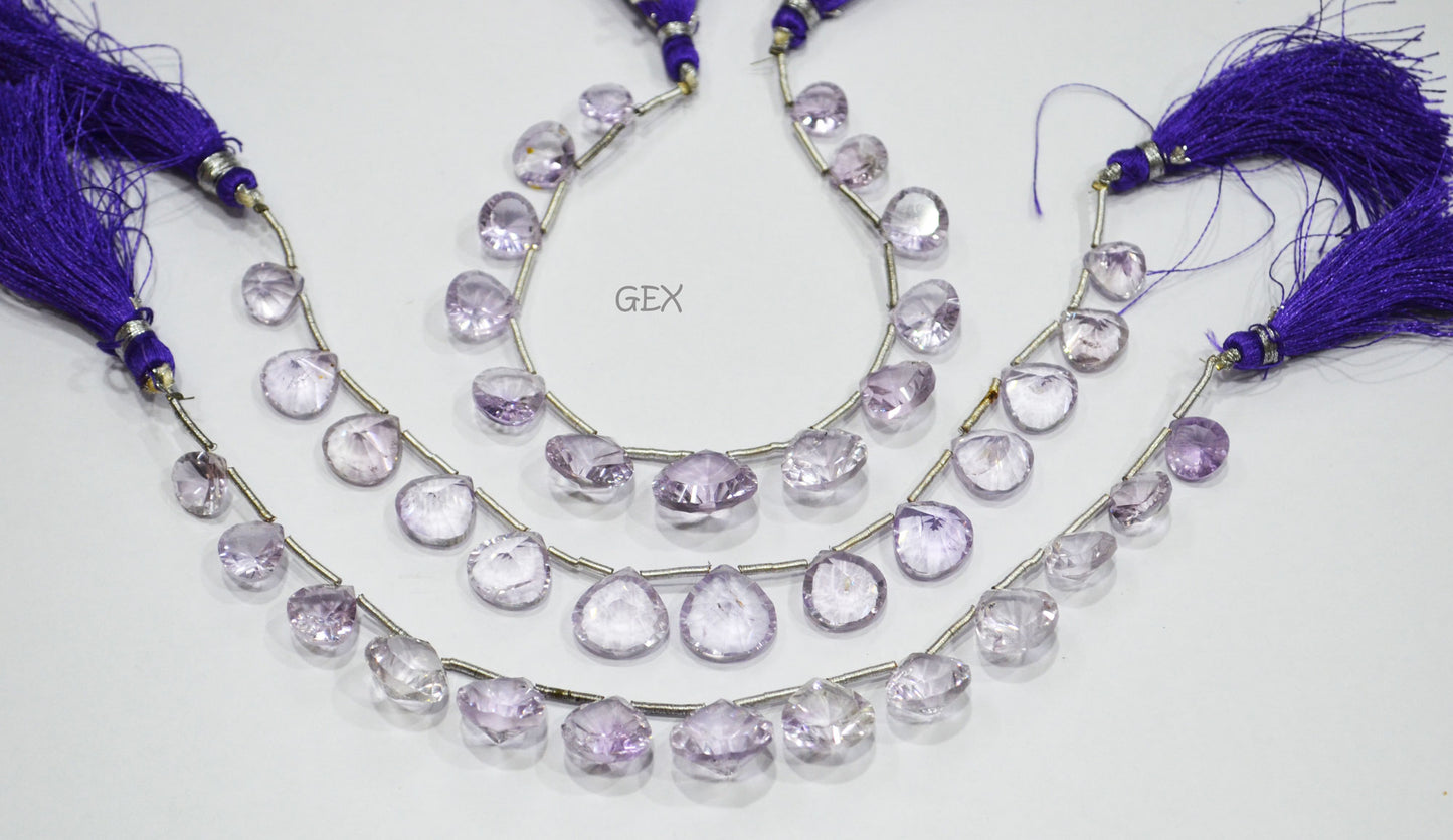 Pink Amethyst Concave Cut Heart Shape Beads , 9x9 - 13x13 mm , 7 Inches , BL-2740