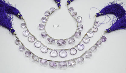 Pink Amethyst Concave Cut Heart Shape Beads , 9x9 - 13x13 mm , 7 Inches , BL-2740