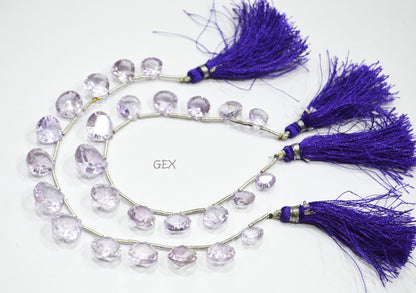 Pink Amethyst Concave Cut Heart Shape Beads , 9x9 - 13x13 mm , 7 Inches , BL-2740