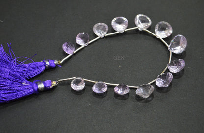 Pink Amethyst Concave Cut Heart Shape Beads , 9x9 - 13x13 mm , 7 Inches , BL-2740