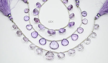 Pink Amethyst Concave Cut Heart Shape Beads , 10x10 - 14x14 mm , 6.50 Inches , BL-2742