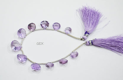 Pink Amethyst Concave Cut Heart Shape Beads , 10x10 - 14x14 mm , 6.50 Inches , BL-2742
