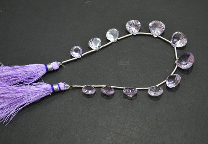Pink Amethyst Concave Cut Heart Shape Beads , 10x10 - 14x14 mm , 6.50 Inches , BL-2742
