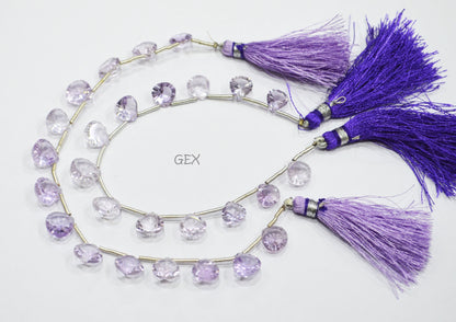 Pink Amethyst Concave Cut Heart Shape Beads , 10x10 - 11x11 mm , 7 Inches , BL-2743