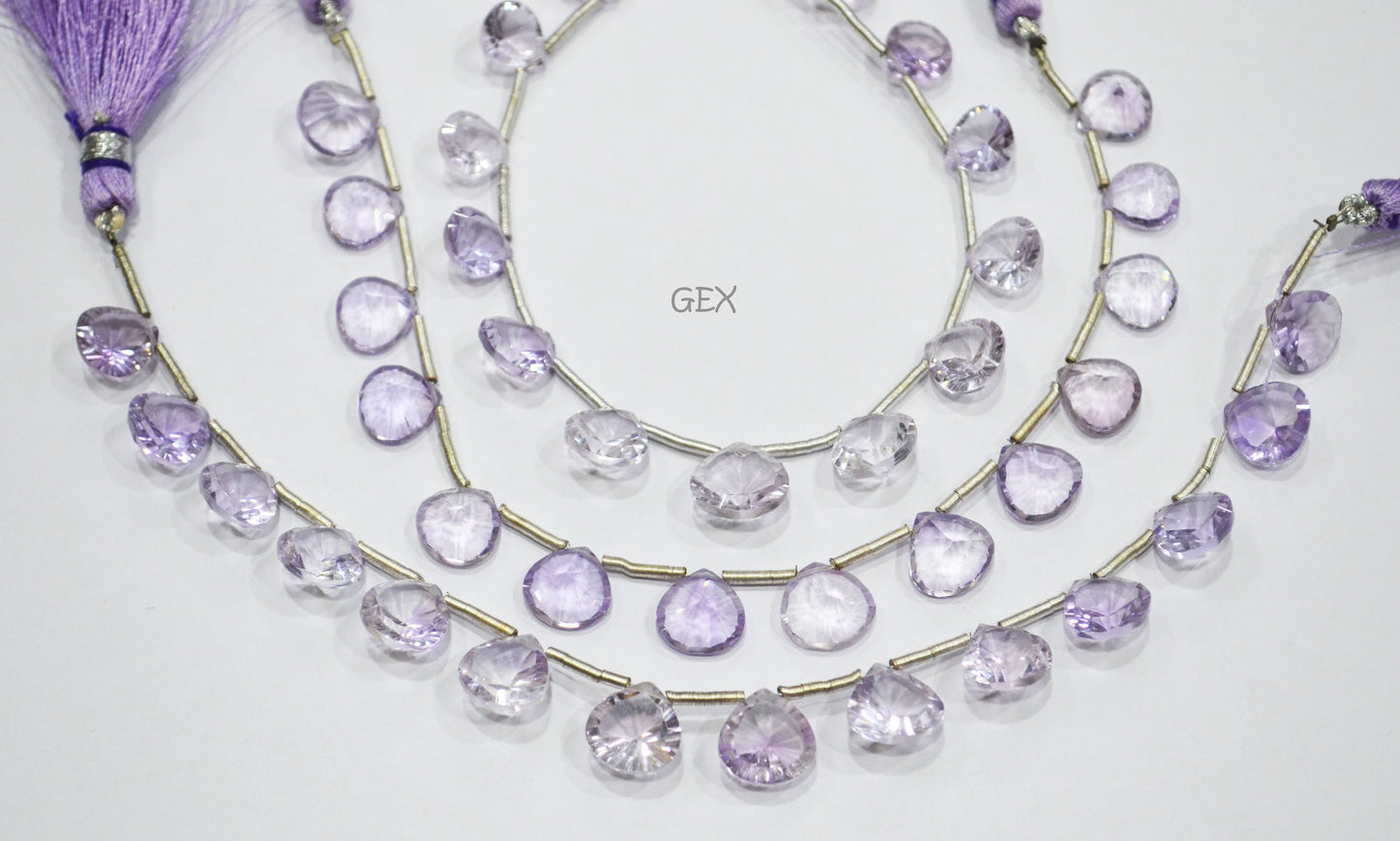 Pink Amethyst Concave Cut Heart Shape Beads , 10x10 - 11x11 mm , 7 Inches , BL-2743