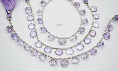 Pink Amethyst Concave Cut Heart Shape Beads , 10x10 - 11x11 mm , 7 Inches , BL-2743