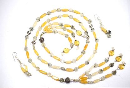 Italian Open End Gemstone Necklace Set, Yellow Aventurine Green Rutile Citrine Necklace Handmade Statement Jewelry Gift For Her, BL-4569