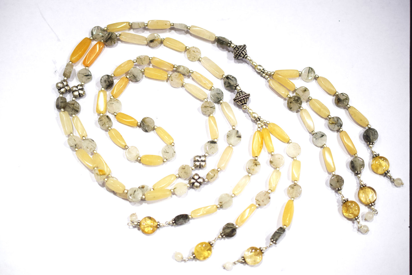 Italian Open End Gemstone Necklace Set, Yellow Aventurine Green Rutile Citrine Necklace Handmade Statement Jewelry Gift For Her, BL-4569