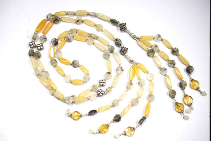 Italian Open End Gemstone Necklace Set, Yellow Aventurine Green Rutile Citrine Necklace Handmade Statement Jewelry Gift For Her, BL-4569