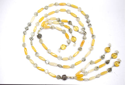 Italian Open End Gemstone Necklace Set, Yellow Aventurine Green Rutile Citrine Necklace Handmade Statement Jewelry Gift For Her, BL-4569