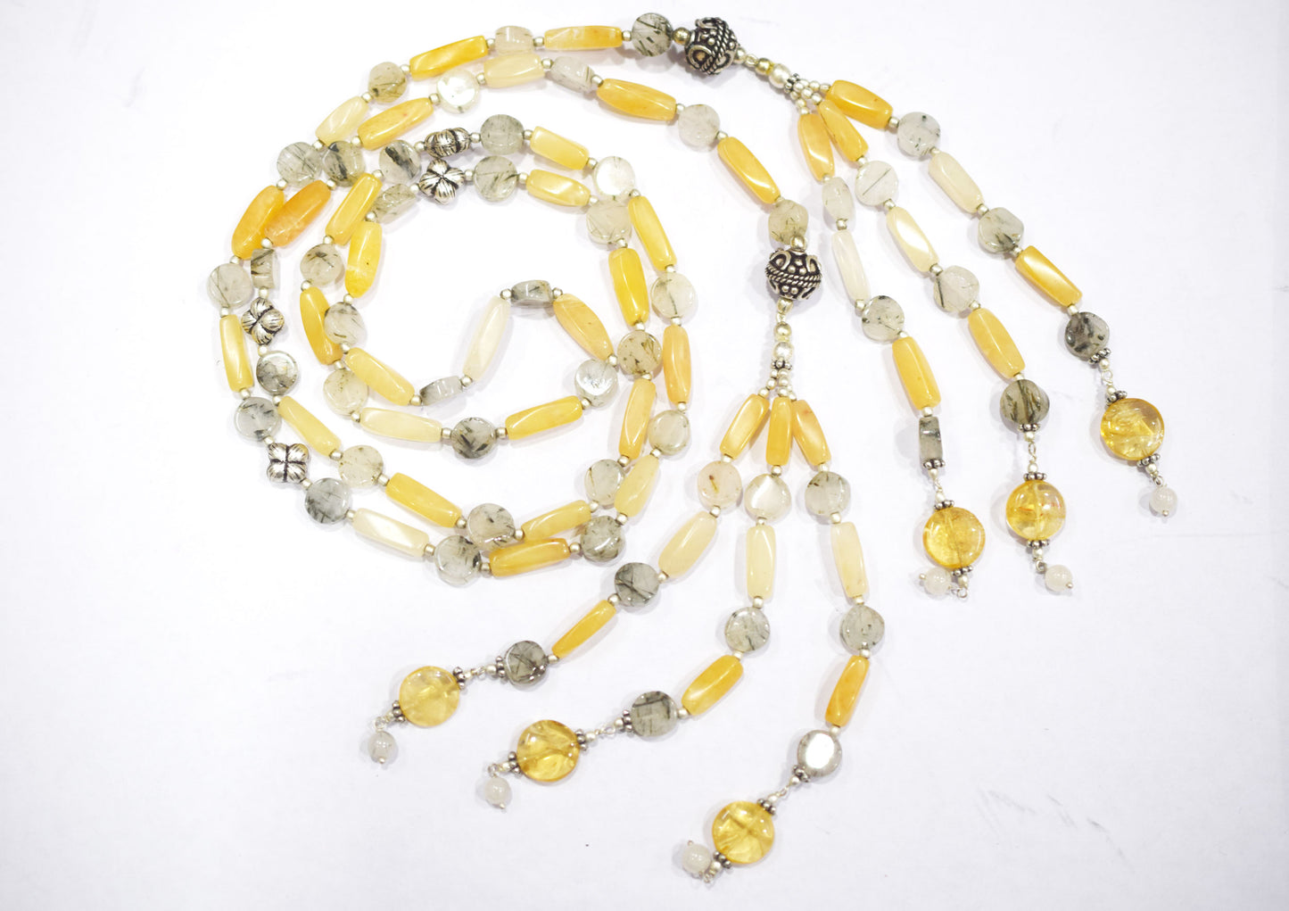 Italian Open End Gemstone Necklace Set, Yellow Aventurine Green Rutile Citrine Necklace Handmade Statement Jewelry Gift For Her, BL-4569