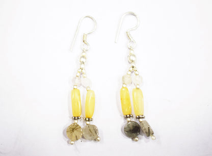 Italian Open End Gemstone Necklace Set, Yellow Aventurine Green Rutile Citrine Necklace Handmade Statement Jewelry Gift For Her, BL-4569