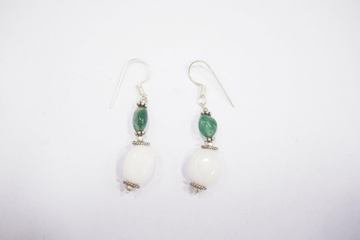 Natural White Agate Green Aventurine Necklace Set, Handmade Beaded Statement Jewelry, Boho Gemstone Tassel Necklace Earring Set Gift For Her, BL-4570