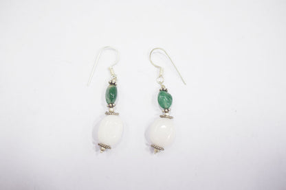 Natural White Agate Green Aventurine Necklace Set, Handmade Beaded Statement Jewelry, Boho Gemstone Tassel Necklace Earring Set Gift For Her, BL-4570