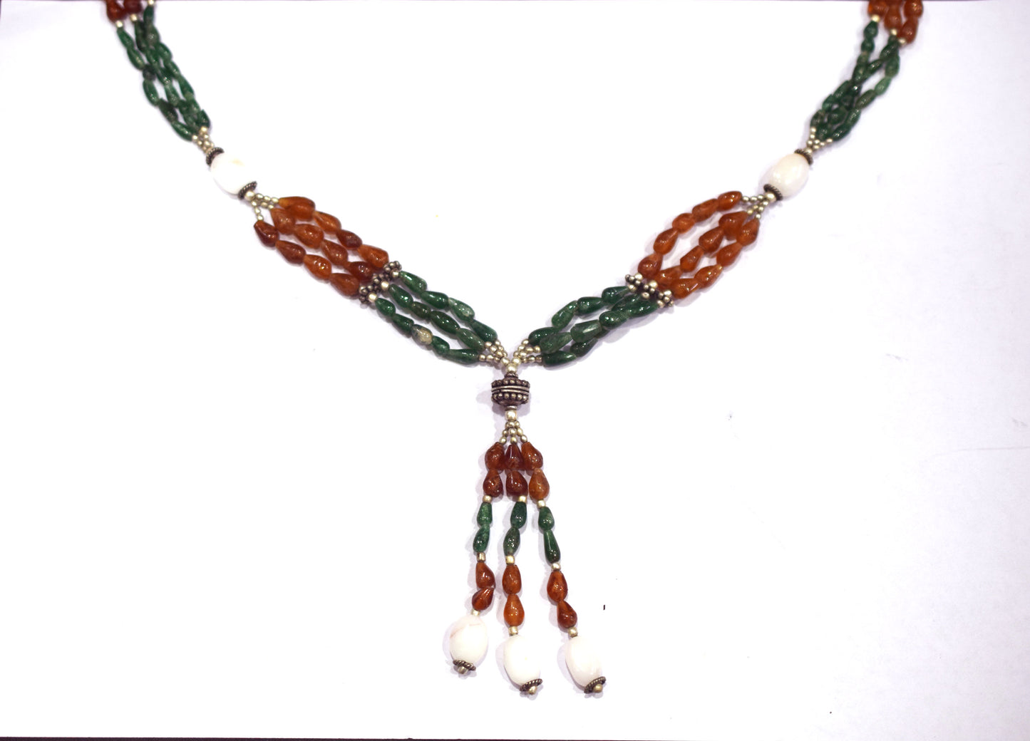 Natural Green Aventurine Brown Garnet Necklace Set, Handmade Beaded Statement Jewelry, White Agate Boho Tassel Necklace Earring Set Gift For Her,BL-4572
