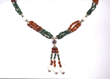 Natural Green Aventurine Brown Garnet Necklace Set, Handmade Beaded Statement Jewelry, White Agate Boho Tassel Necklace Earring Set Gift For Her,BL-4572