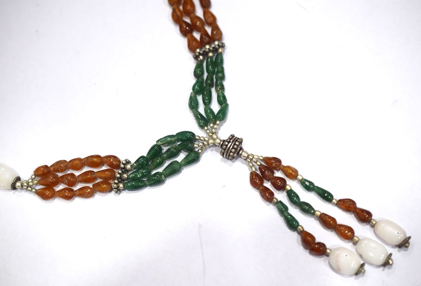 Natural Green Aventurine Brown Garnet Necklace Set, Handmade Beaded Statement Jewelry, White Agate Boho Tassel Necklace Earring Set Gift For Her,BL-4572