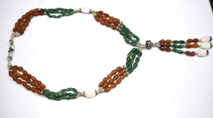Natural Green Aventurine Brown Garnet Necklace Set, Handmade Beaded Statement Jewelry, White Agate Boho Tassel Necklace Earring Set Gift For Her,BL-4572