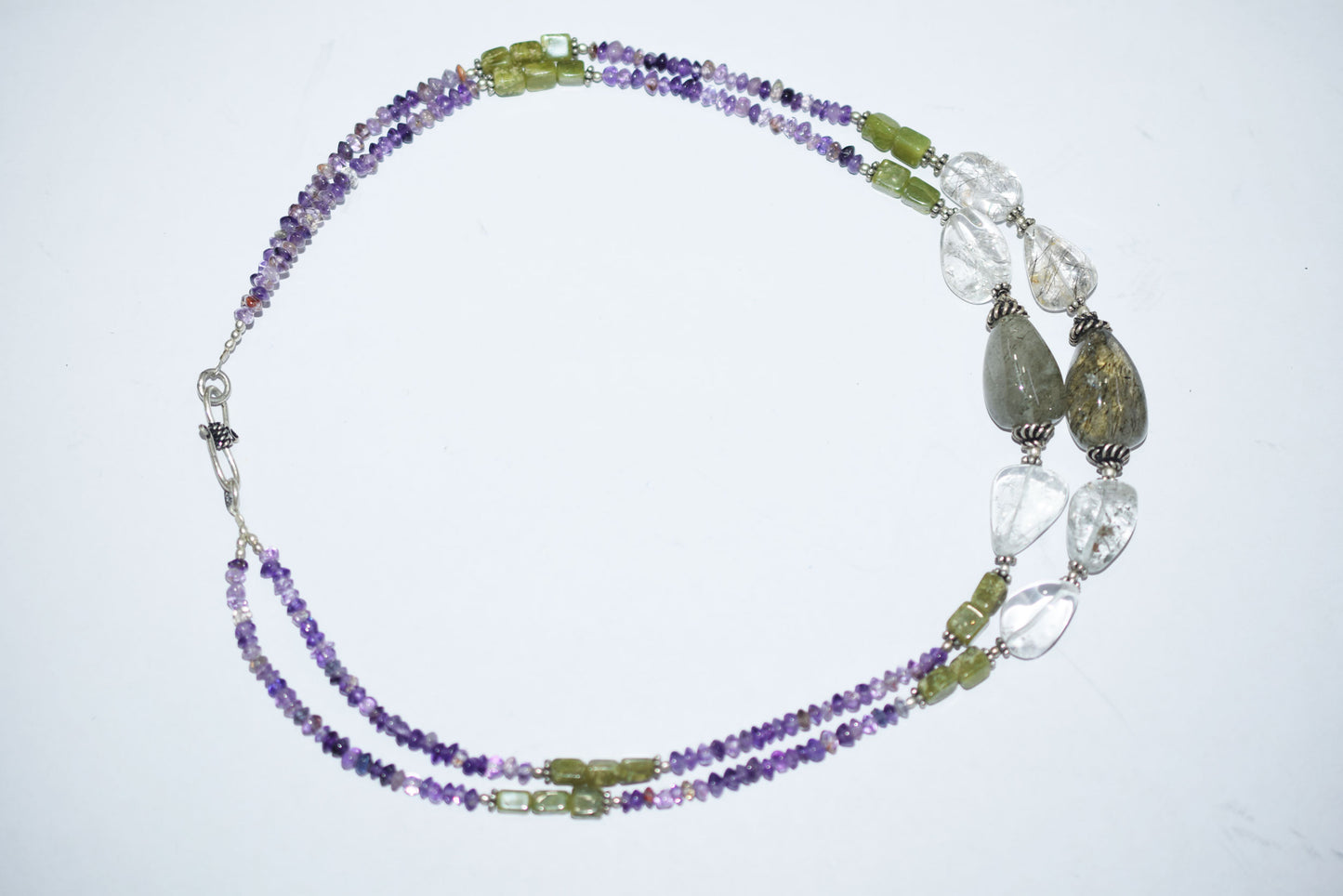 Rutilated Quartz Amethyst Necklace Set, Handmade Double Strand Gemstone Jewelry Gift For Her, BL-4574