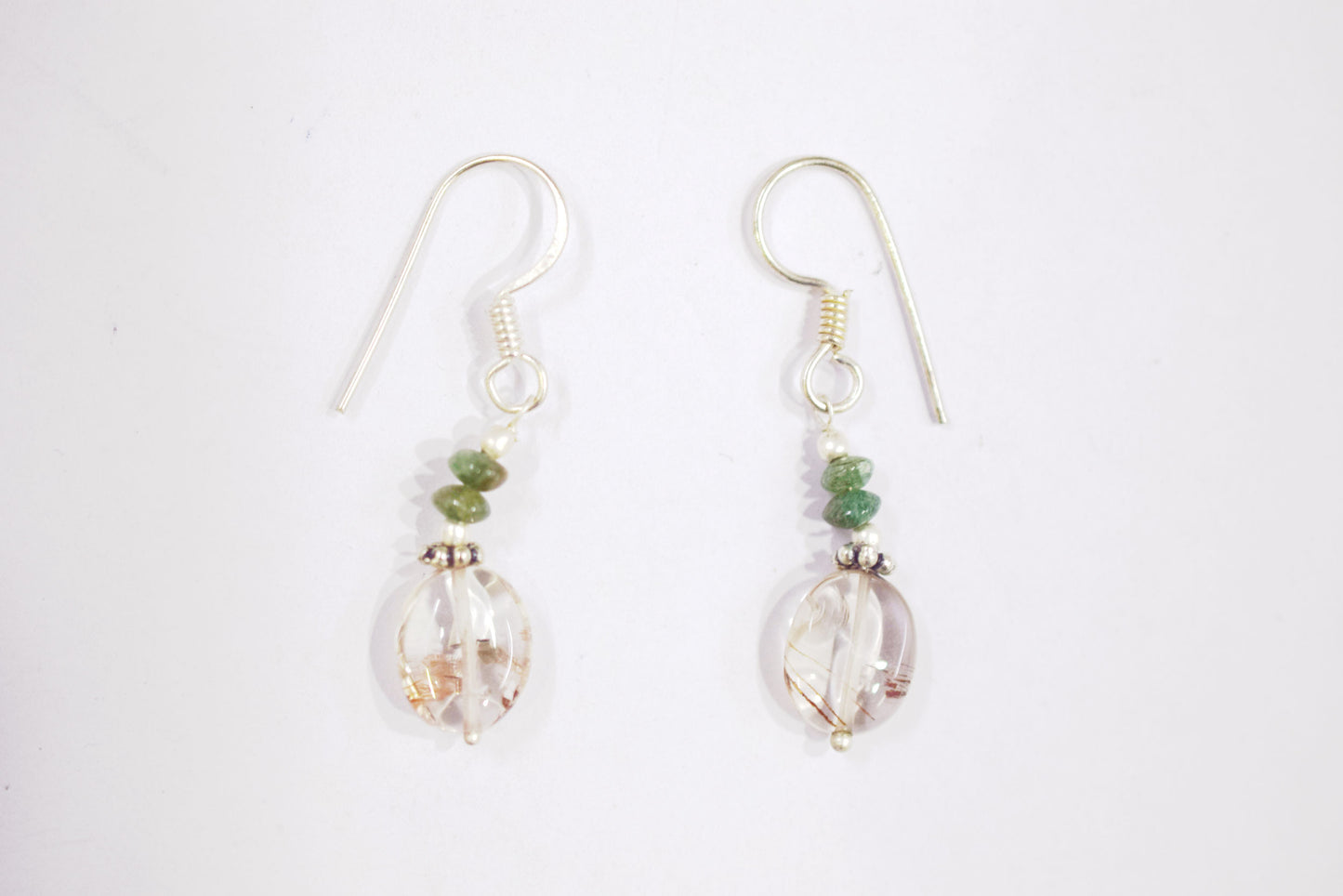 Natural Green Aventurine Rutilated Quartz Necklace Set, Handmade Beaded Statement Jewelry, Boho Tassel Necklace Dangle Earring Set Gift For Her , BL-4578