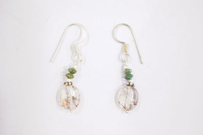Natural Green Aventurine Rutilated Quartz Necklace Set, Handmade Beaded Statement Jewelry, Boho Tassel Necklace Dangle Earring Set Gift For Her , BL-4578