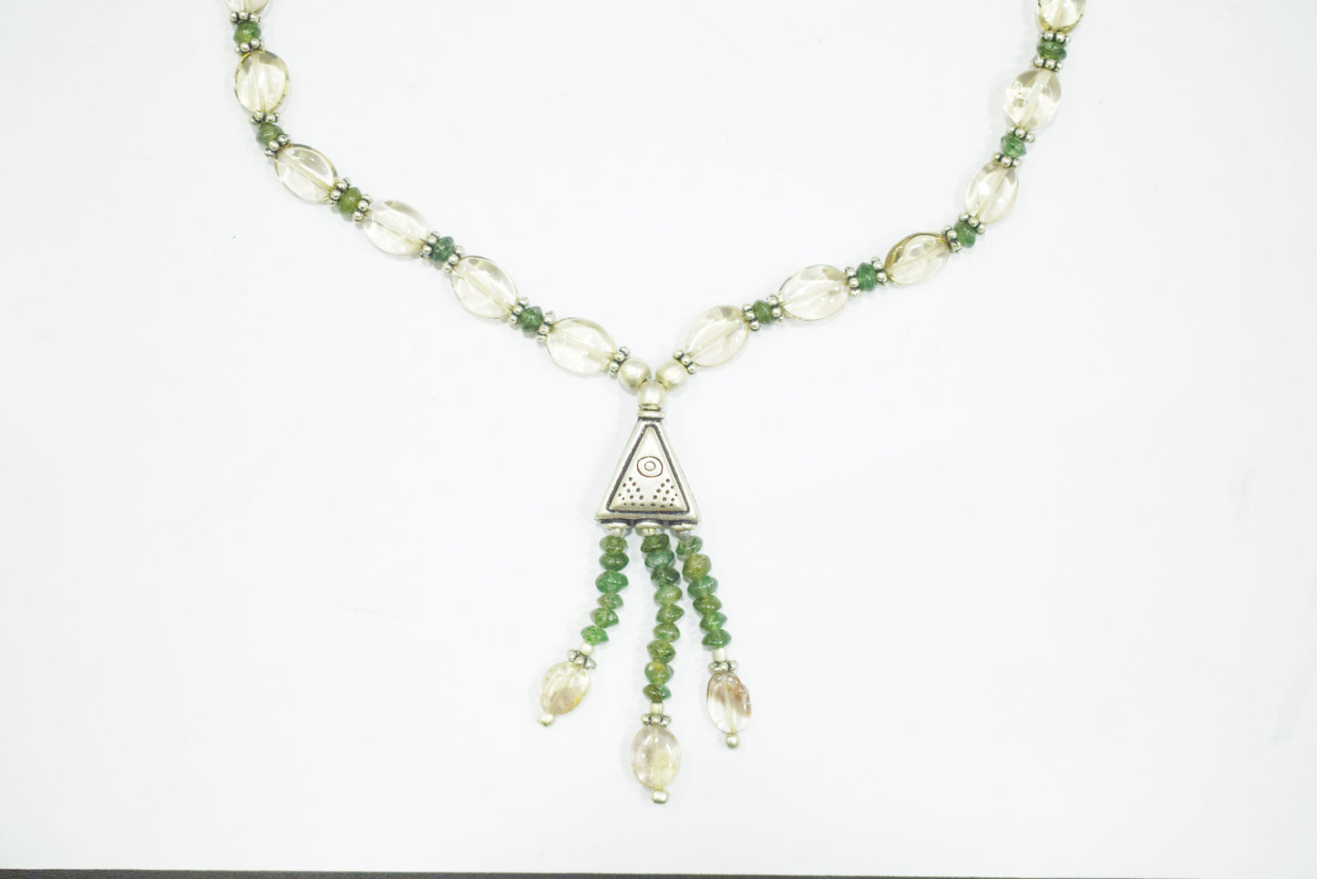 Natural Green Aventurine Rutilated Quartz Necklace Set, Handmade Beaded Statement Jewelry, Boho Tassel Necklace Dangle Earring Set Gift For Her , BL-4578