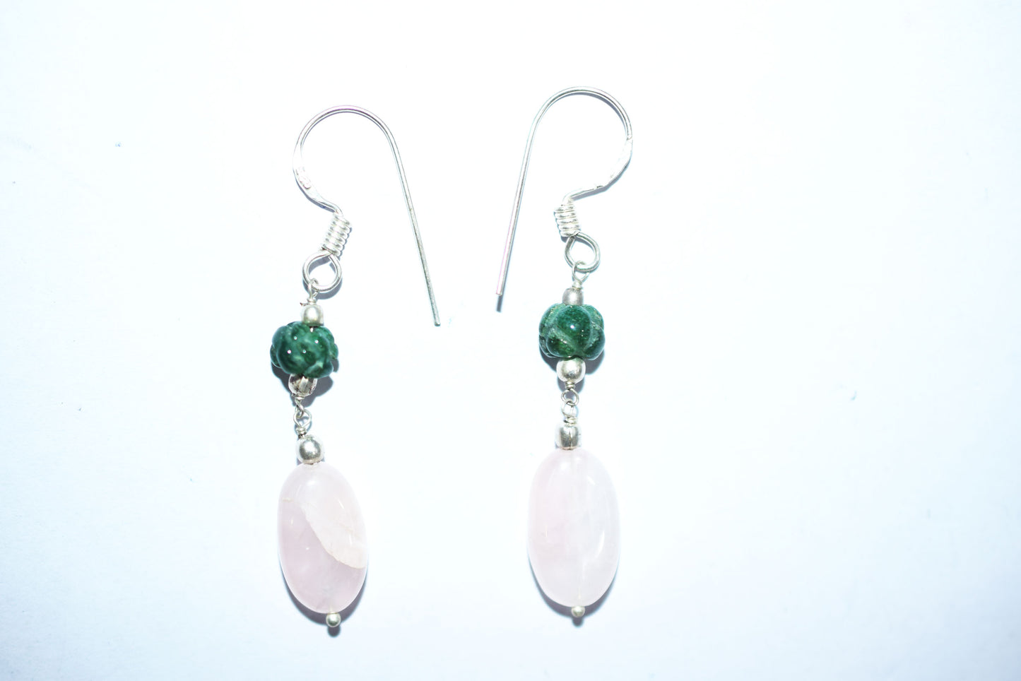 Natural Rose Quartz Green Aventurine Necklace Set, Handmade Beaded Y Drop Statement Jewelry, Boho Tassel Necklace Dangle Earring Set Gift For Her, BL-4581