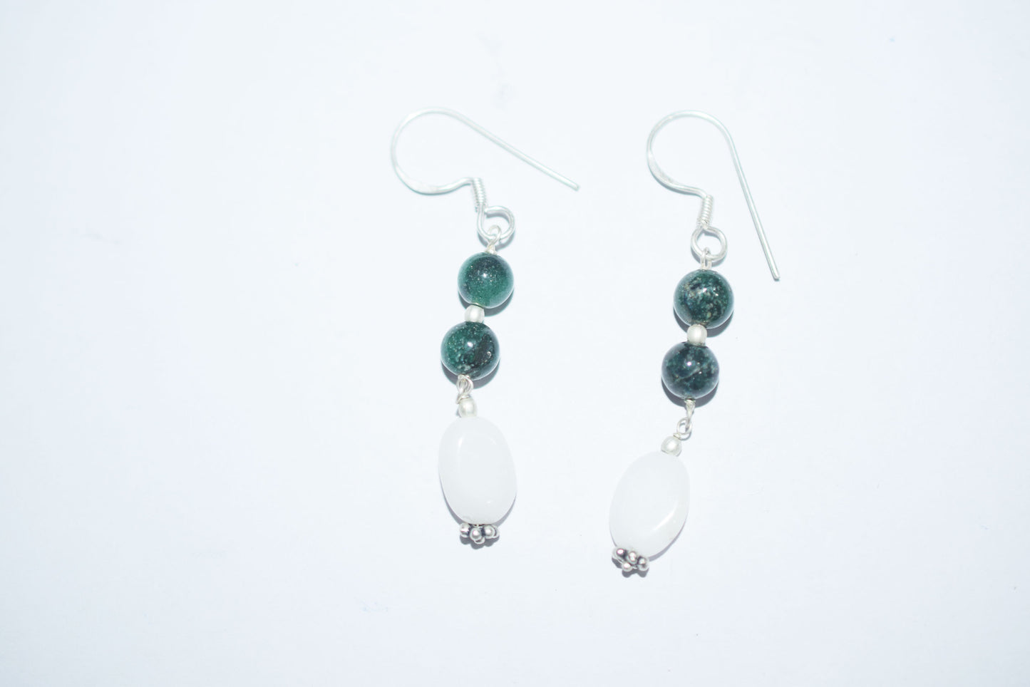 Natural Green Ruby Zoisite White Agate Necklace Set, Handmade Double Strand Gemstone Jewelry, Boho Beaded Dangle Earring Set Gift For Her , BL-4586