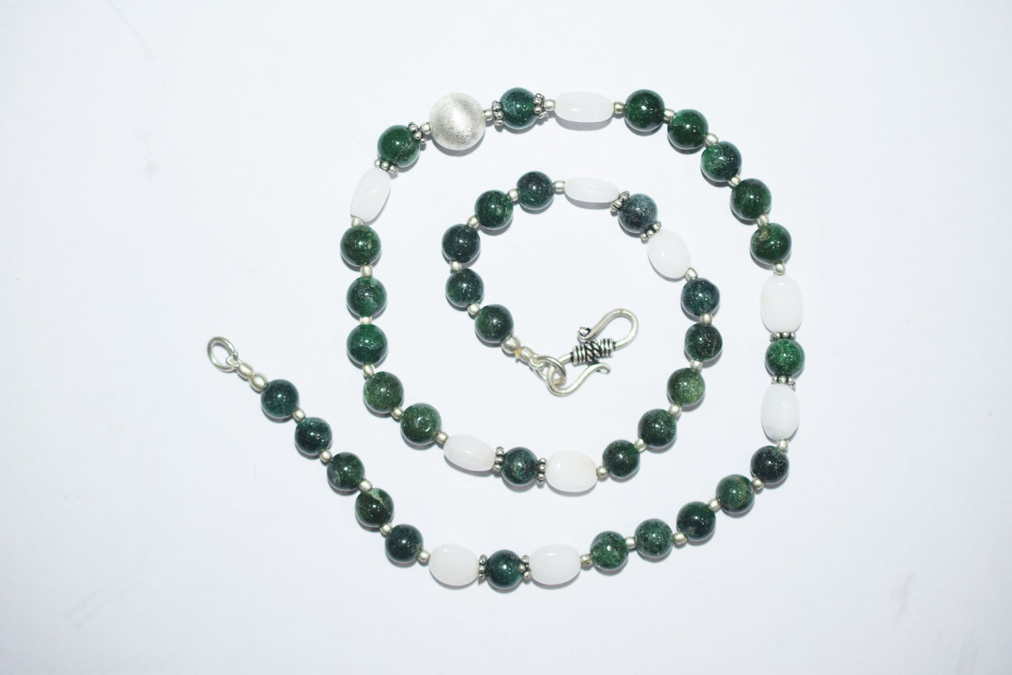 Natural Green Ruby Zoisite White Agate Necklace Set, Handmade Double Strand Gemstone Jewelry, Boho Beaded Dangle Earring Set Gift For Her , BL-4586