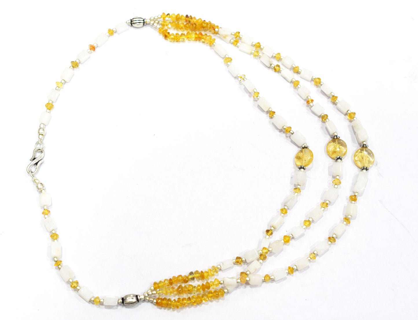Natural Citrine White Agate Necklace Set, Handmade Multi Strand Yellow Gemstone Statement Jewelry, Boho Crystal Dangle Earring Set Gift For Her, BL-4587