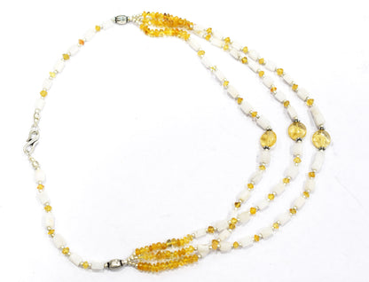 Natural Citrine White Agate Necklace Set, Handmade Multi Strand Yellow Gemstone Statement Jewelry, Boho Crystal Dangle Earring Set Gift For Her, BL-4587