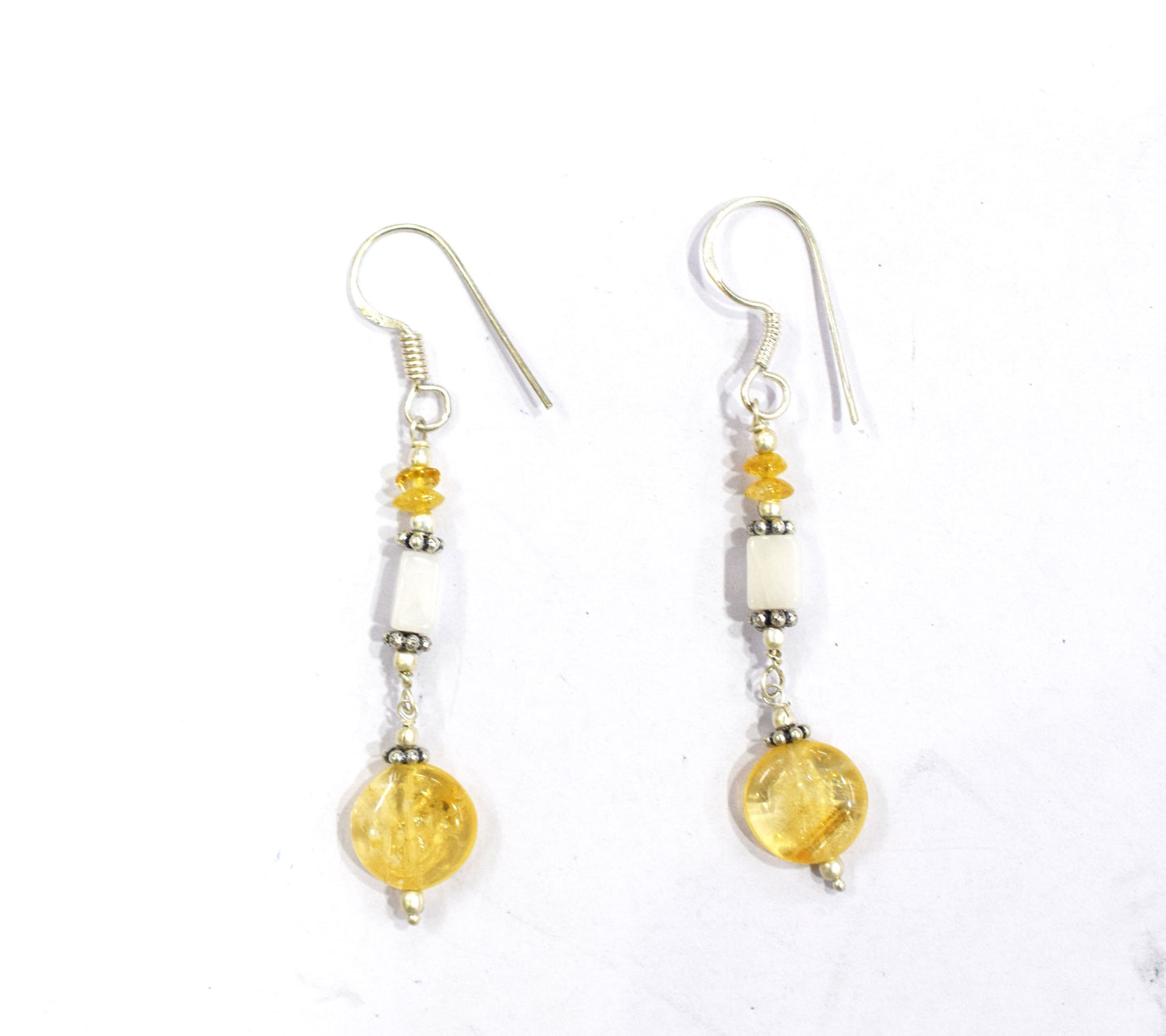 Natural Citrine White Agate Necklace Set, Handmade Multi Strand Yellow Gemstone Statement Jewelry, Boho Crystal Dangle Earring Set Gift For Her, BL-4587
