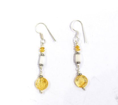 Natural Citrine White Agate Necklace Set, Handmade Multi Strand Yellow Gemstone Statement Jewelry, Boho Crystal Dangle Earring Set Gift For Her, BL-4587