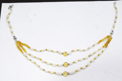 Natural Citrine White Agate Necklace Set, Handmade Multi Strand Yellow Gemstone Statement Jewelry, Boho Crystal Dangle Earring Set Gift For Her, BL-4587