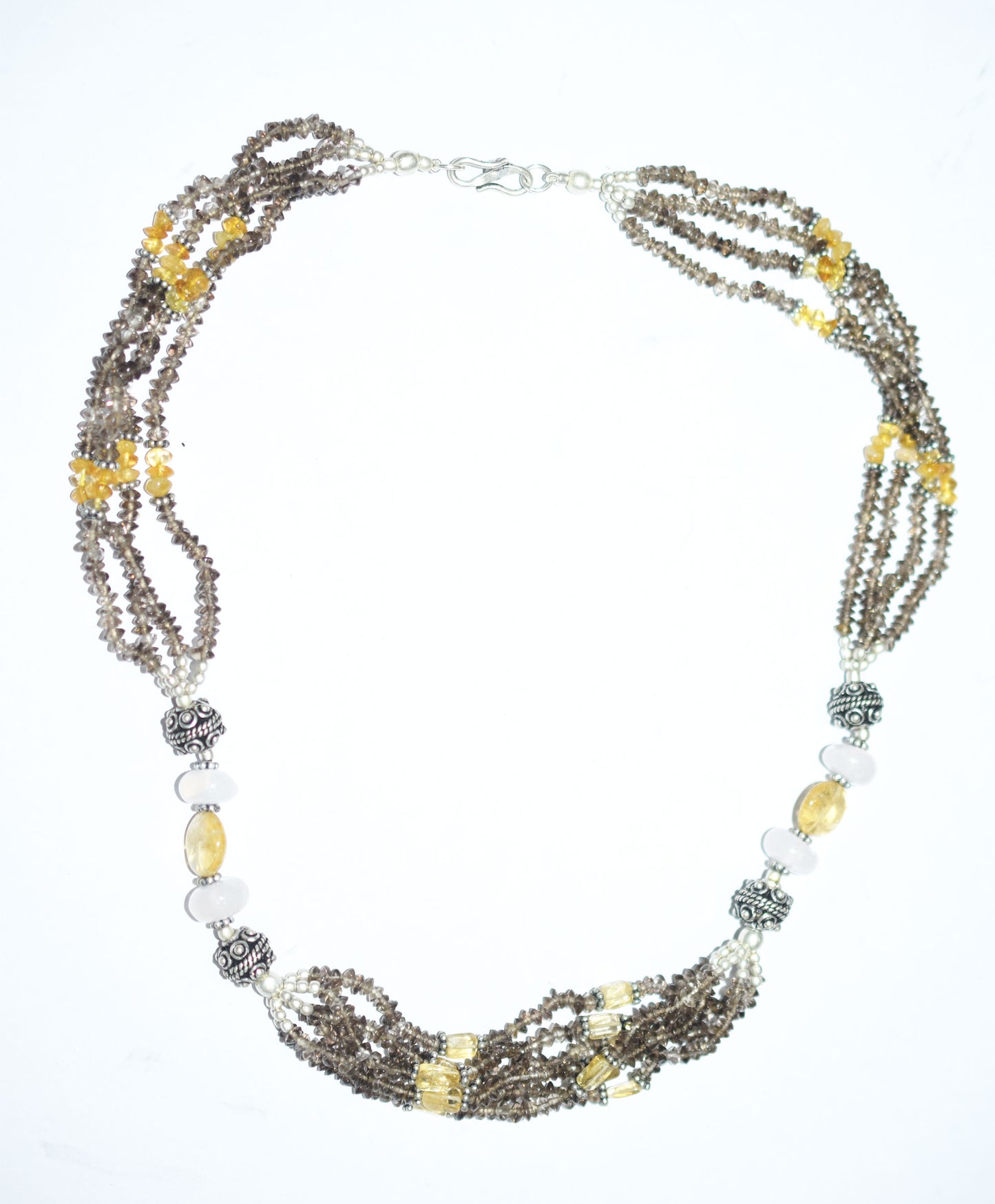 Natural Smoky Quartz Citrine Necklace Set, Handmade Multi Strand Beaded Statement Jewelry, Boho Crystal Dangle Earring Set Gift For Her, BL-4591