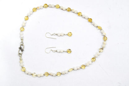 Natural Citrine White Agate Necklace Set, Handmade Beaded Minimalist Layering Jewelry, Boho Yellow Crystal Dangle Earring Set Gift For Her, BL-4592