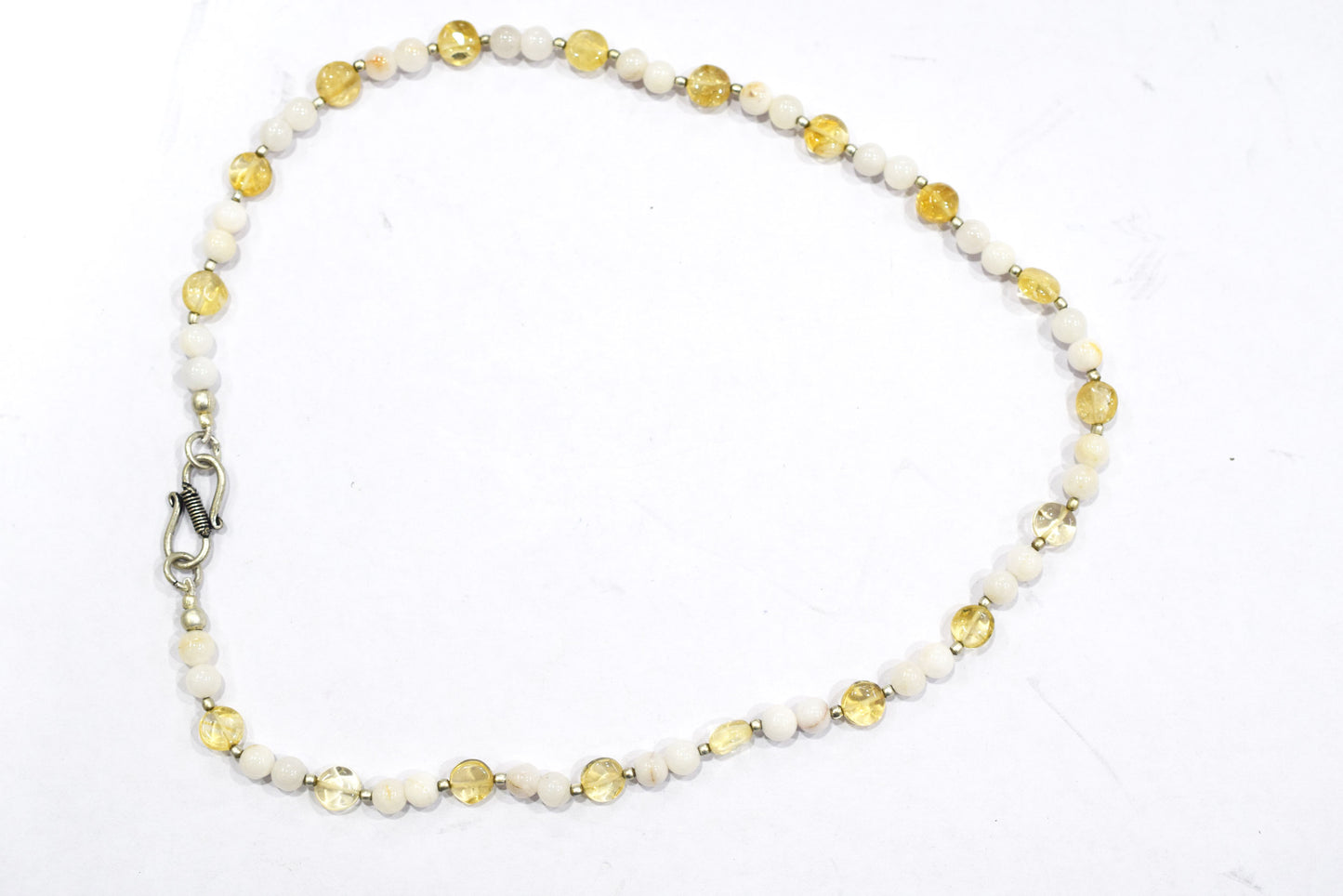 Natural Citrine White Agate Necklace Set, Handmade Beaded Minimalist Layering Jewelry, Boho Yellow Crystal Dangle Earring Set Gift For Her, BL-4592