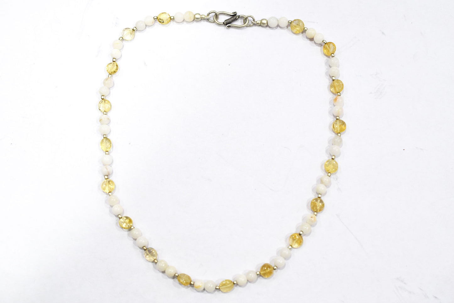 Natural Citrine White Agate Necklace Set, Handmade Beaded Minimalist Layering Jewelry, Boho Yellow Crystal Dangle Earring Set Gift For Her, BL-4592